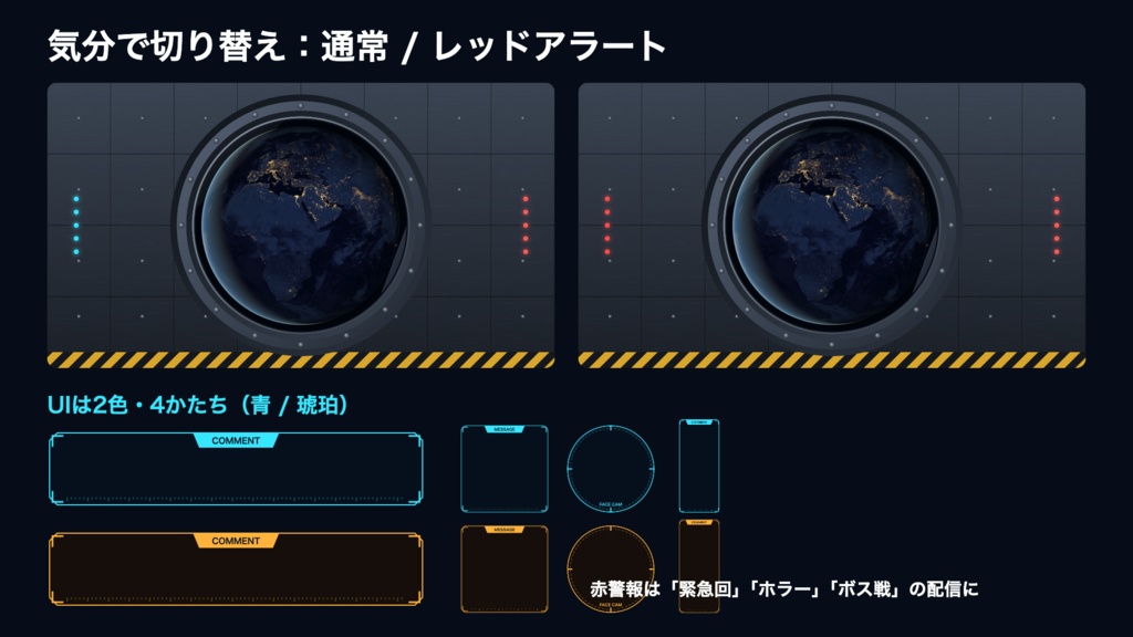 【無料版有】宇宙ステーションの丸窓|夜の地球 動く配信背景 VTuber・配信者向け 前景・UI・待機画面付き 全19点【OBS対応】