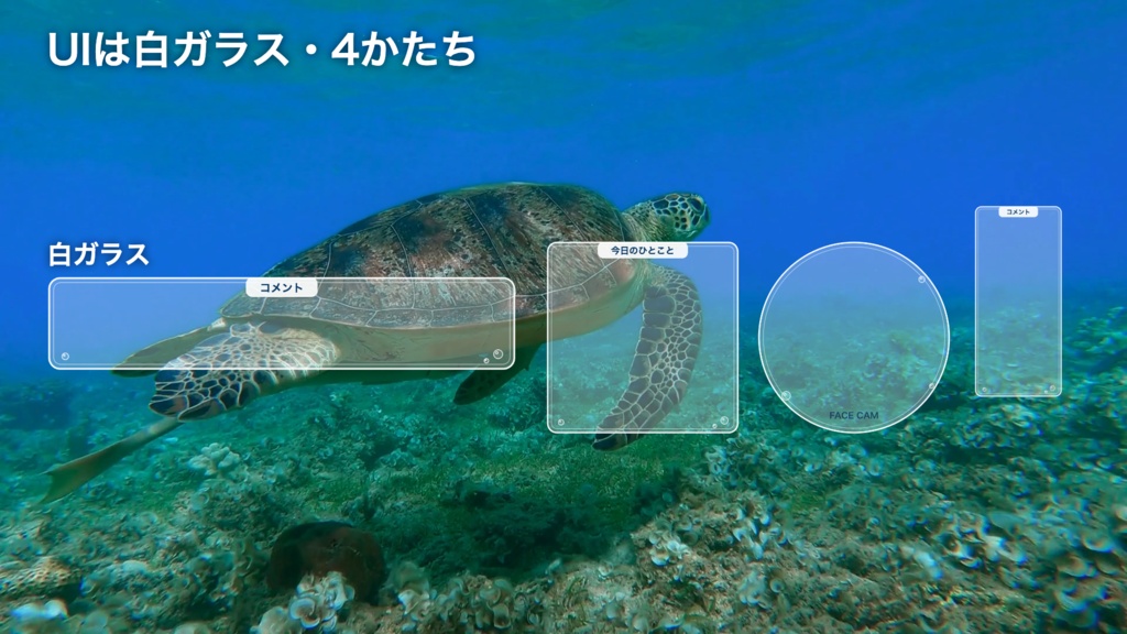 【無料版】ウミガメの海|青い海をゆったり泳ぐウミガメ 動く配信背景 VTuber・配信者向け UI付き【OBS対応】
