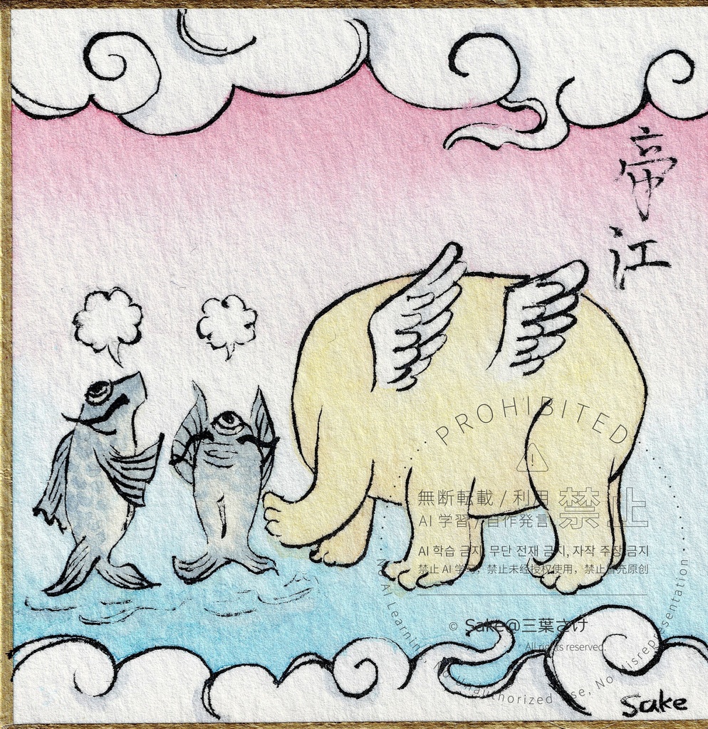 豆色紙原画 山海経「鳴蛇」「はくぎょ」「帝江」