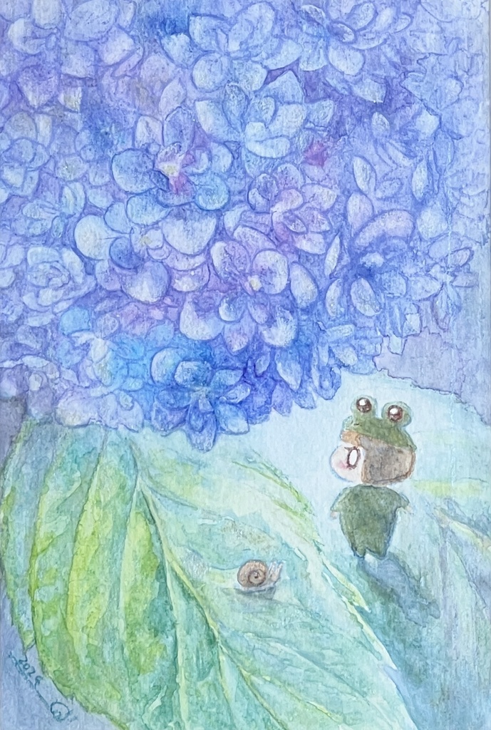水彩原画『紫陽花の下の』