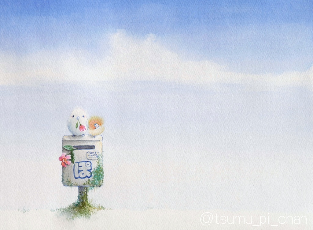 水彩画「ぽ」(額装オプション選択あり)