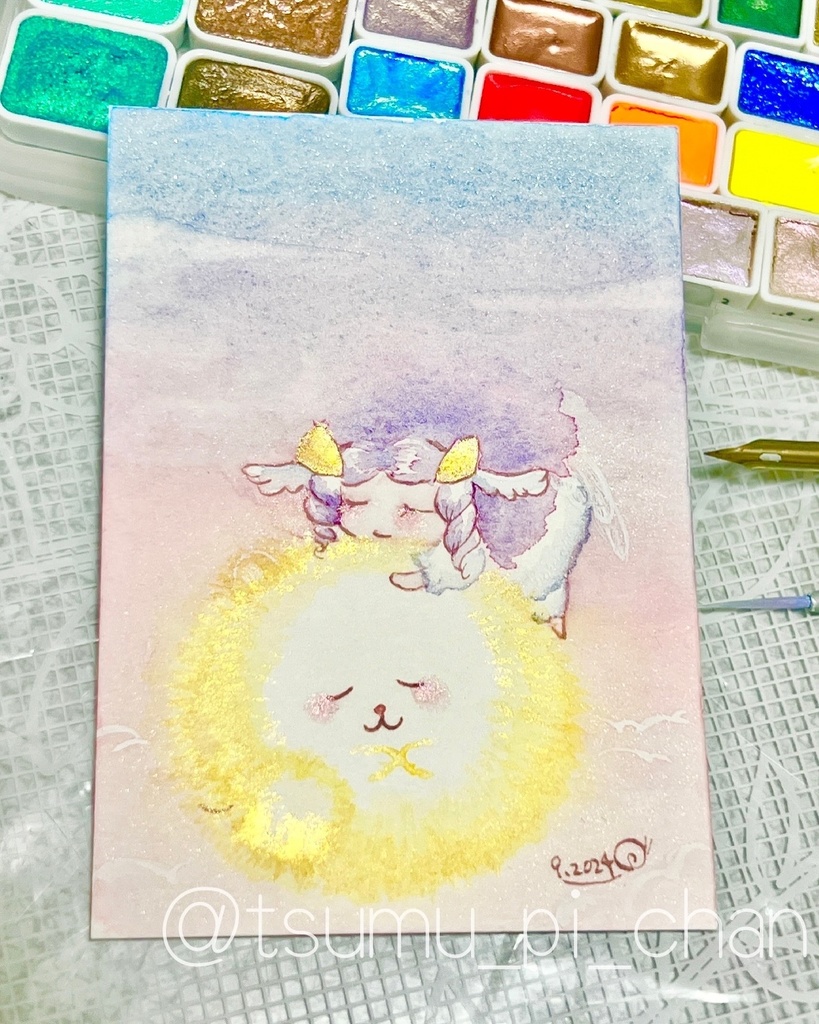 水彩原画ATC『薄明のハク』