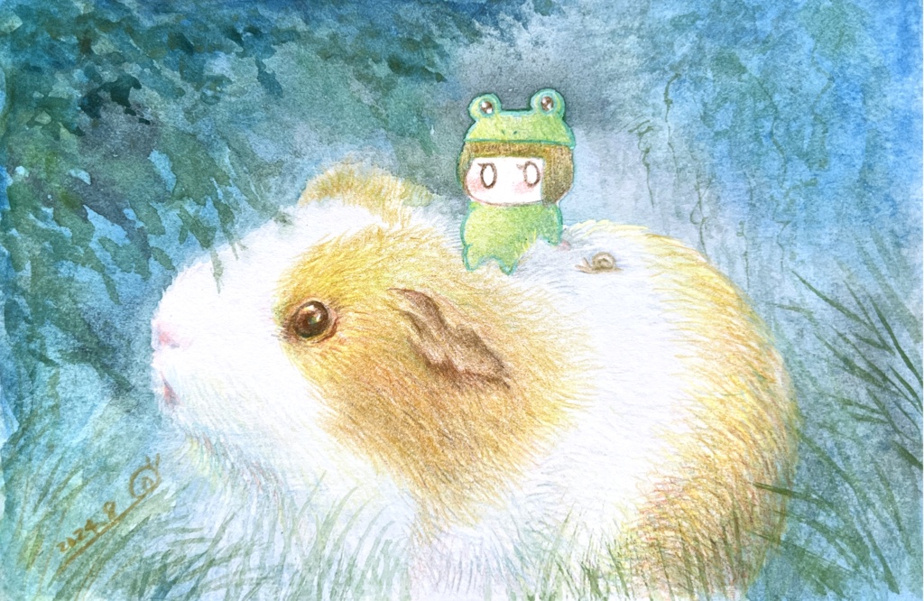 水彩原画「モルとかえるちゃん」