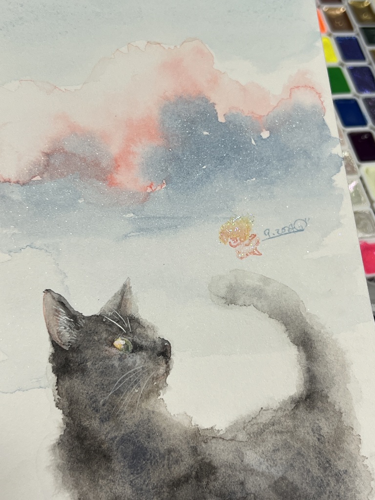 水彩原画「夏の終わりの」