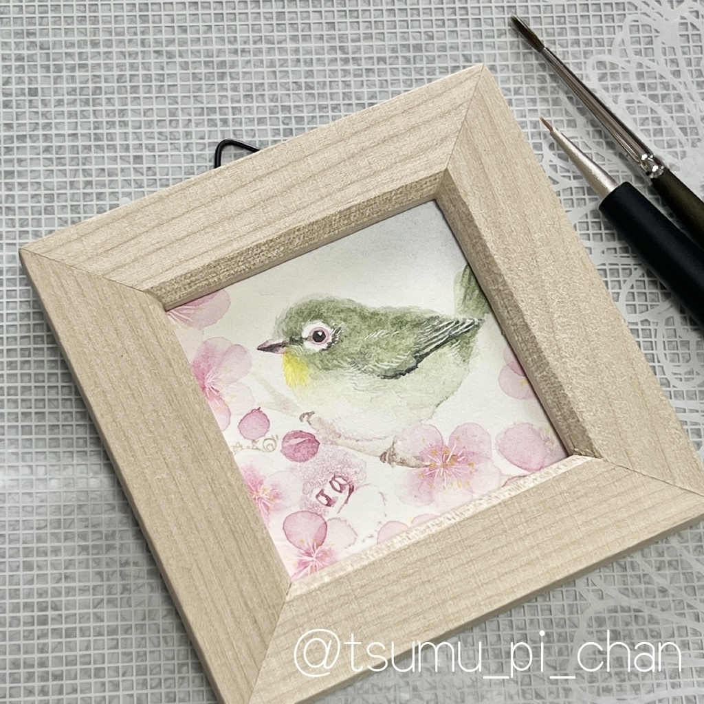 ミニ額「梅とメジロと」