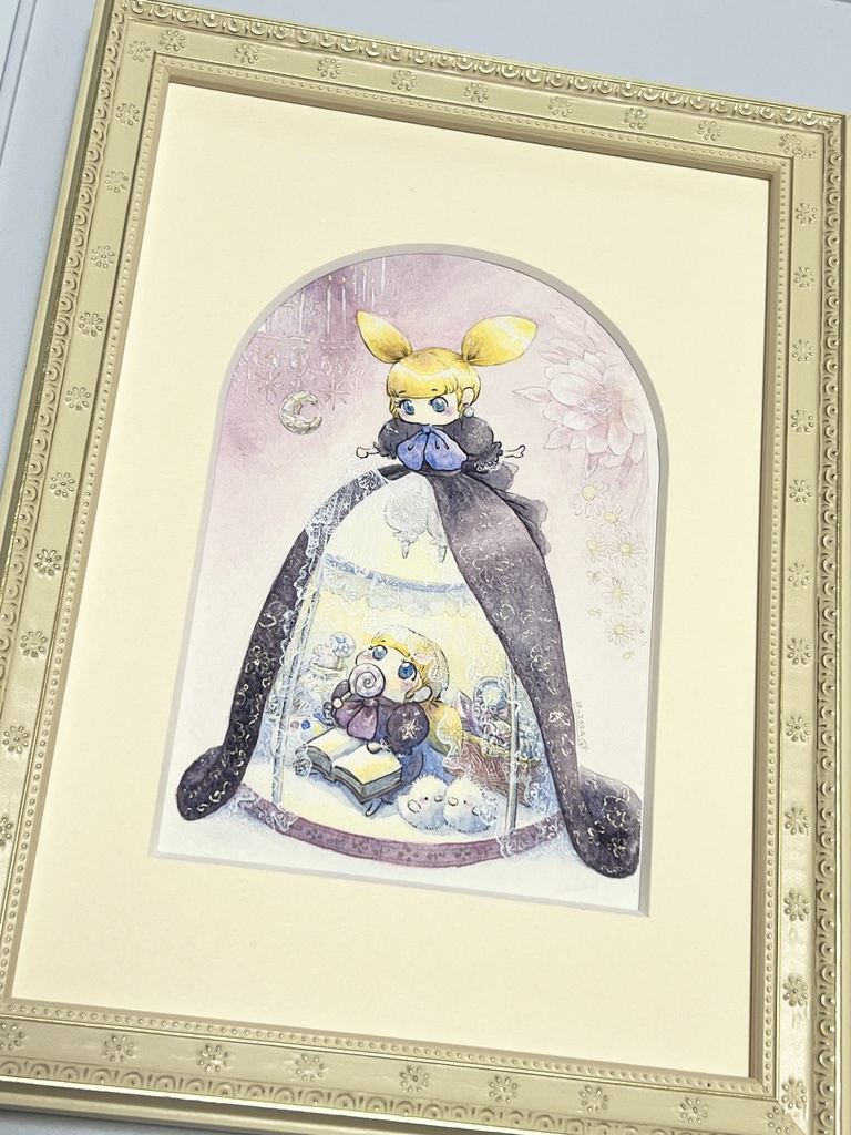 額装水彩原画「ムーングロウの双子」