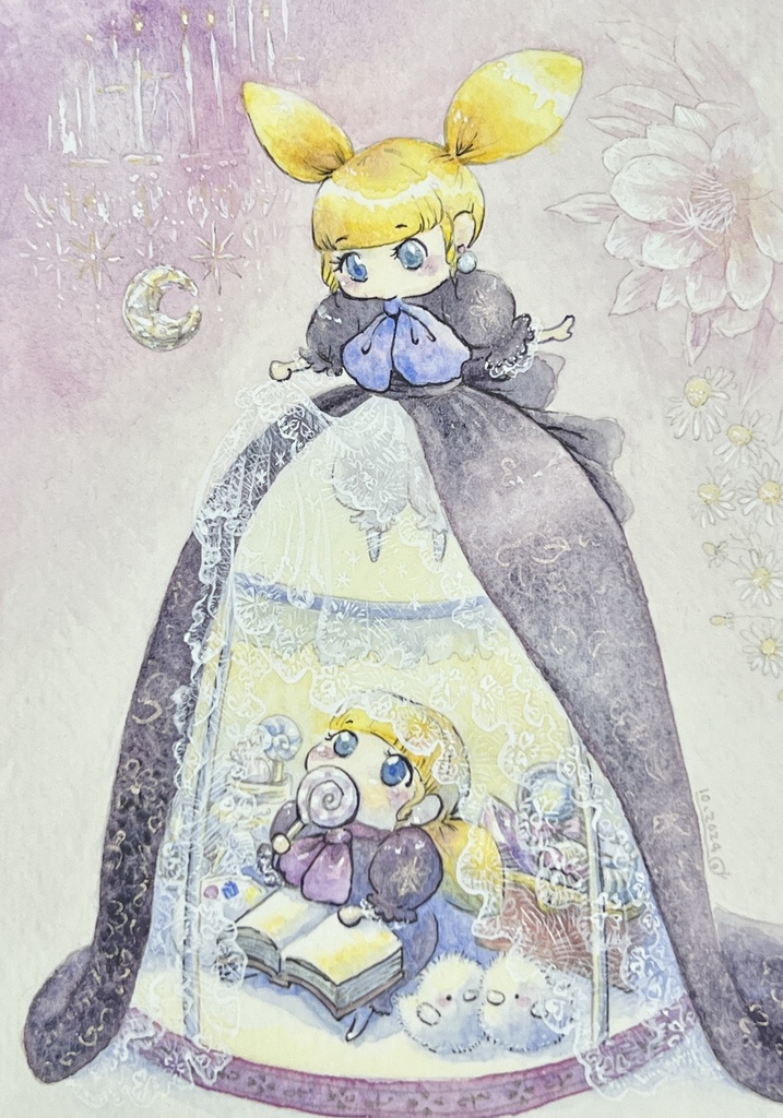 額装水彩原画「ムーングロウの双子」