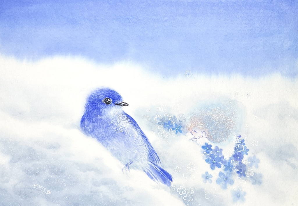 額装水彩原画「わたぐものかげ」