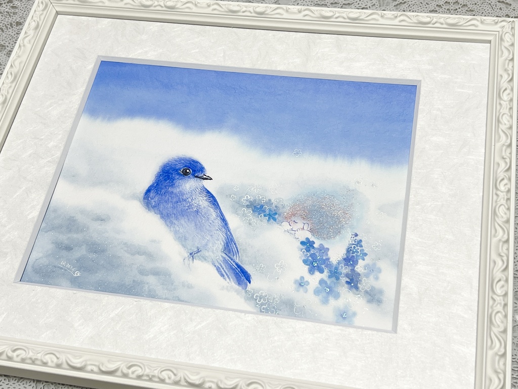 額装水彩原画「わたぐものかげ」