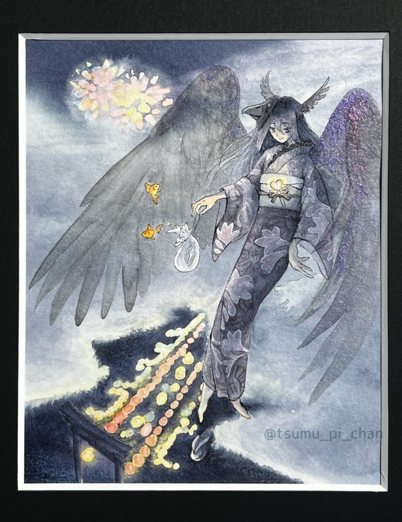 水彩原画「雲の上の〜宵の祭〜」