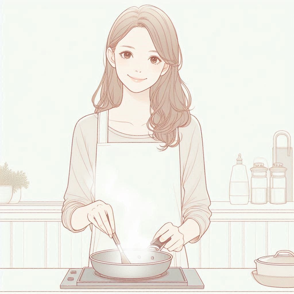 料理をする女性のイラスト素材01