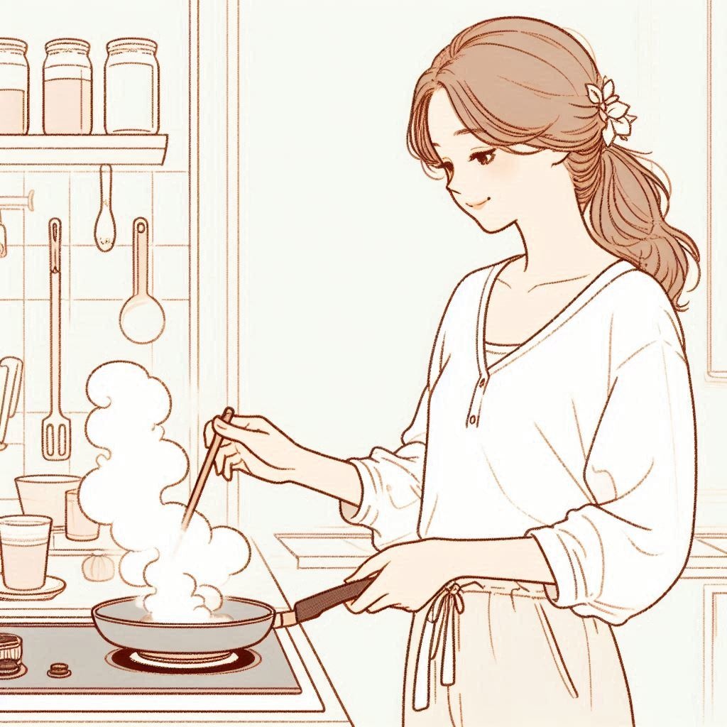 料理をする女性のイラスト素材02