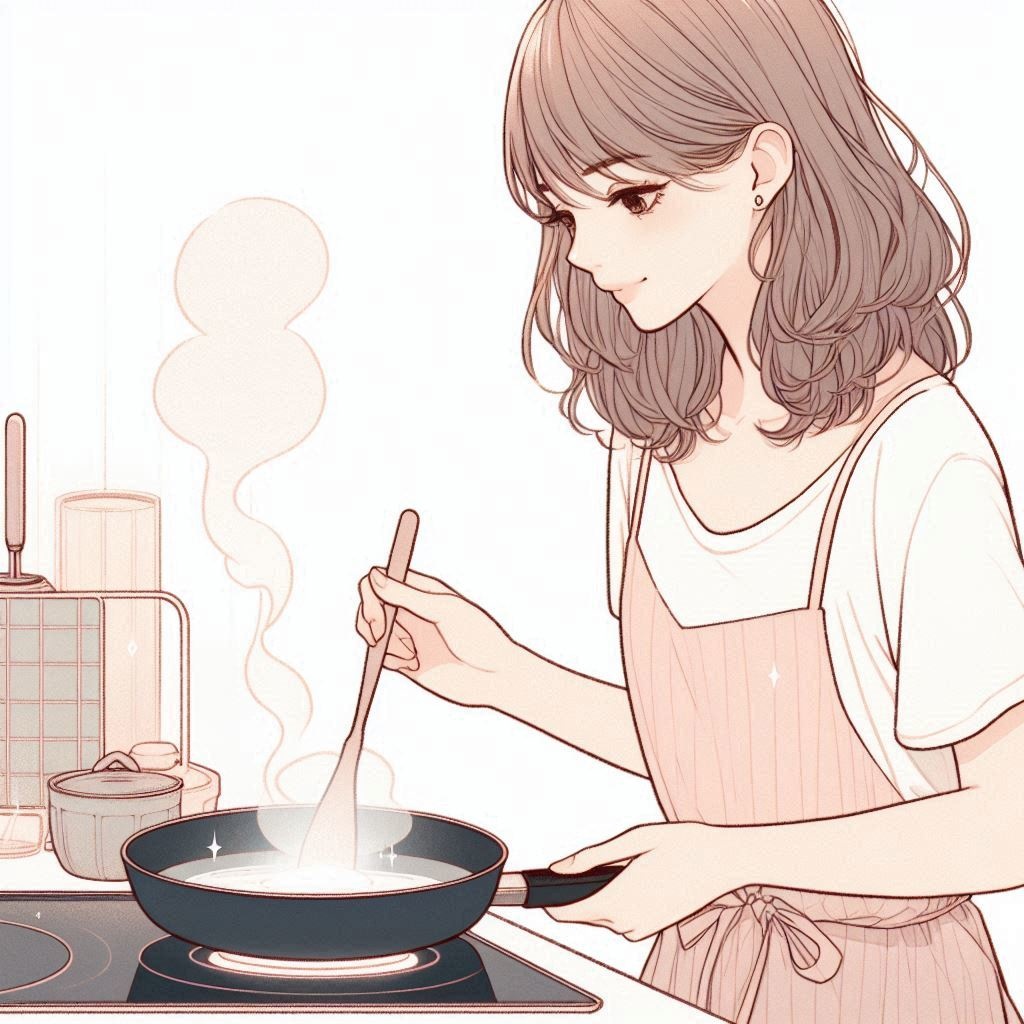 料理をする女性のイラスト素材03