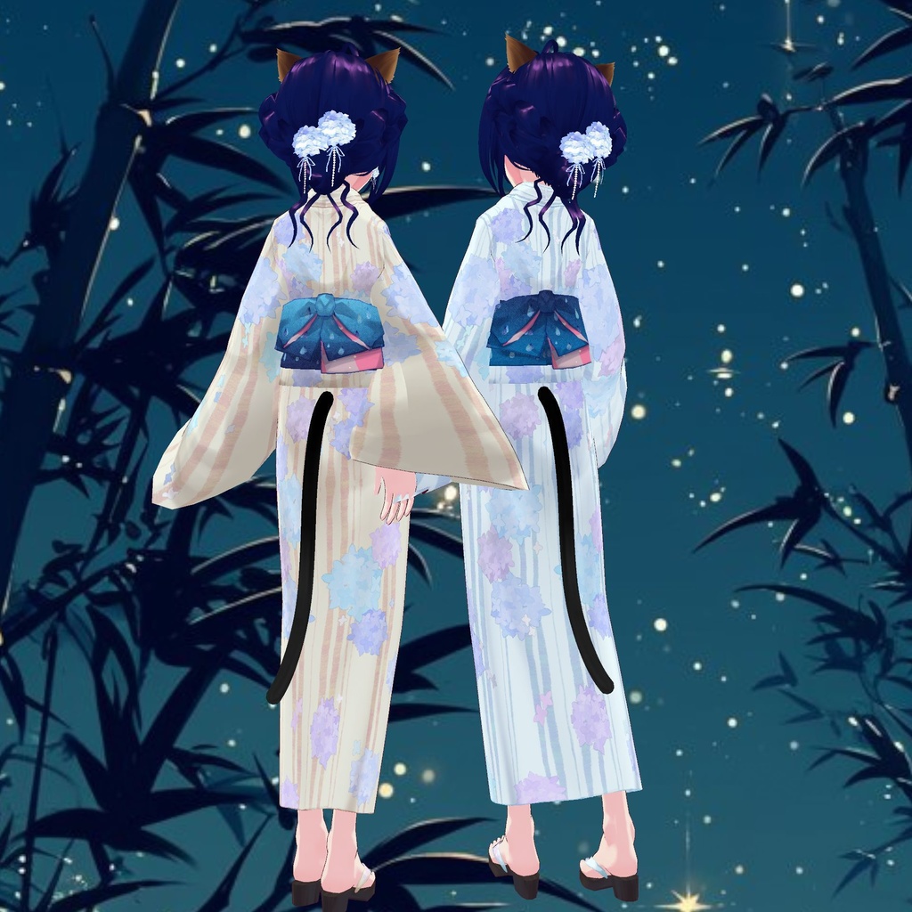 【無料版あり】繡球花雨浴衣 Hydrangeas and Rain Yukata【VRoid衣装】