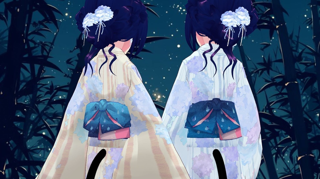 【無料版あり】繡球花雨浴衣 Hydrangeas and Rain Yukata【VRoid衣装】