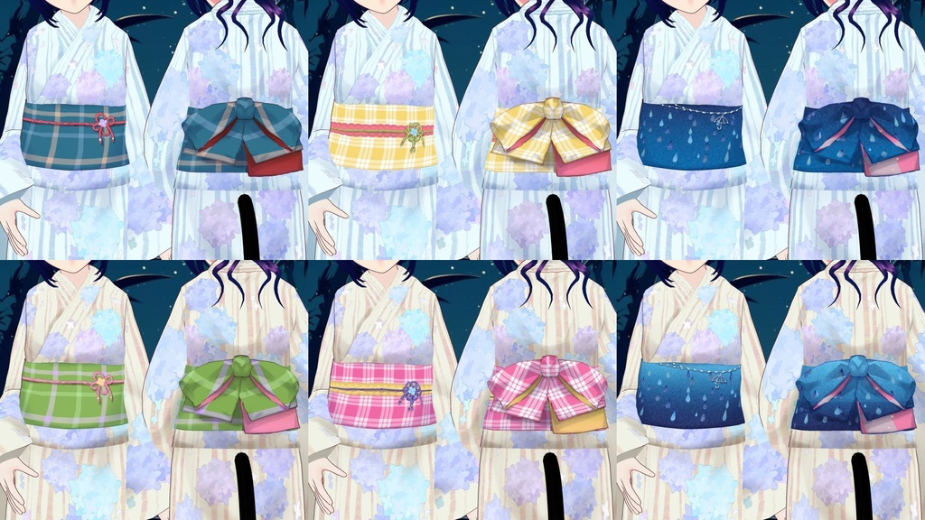 【無料版あり】繡球花雨浴衣 Hydrangeas and Rain Yukata【VRoid衣装】