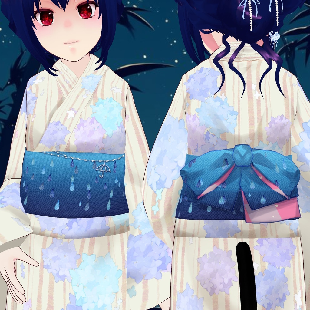 【無料版あり】繡球花雨浴衣 Hydrangeas and Rain Yukata【VRoid衣装】