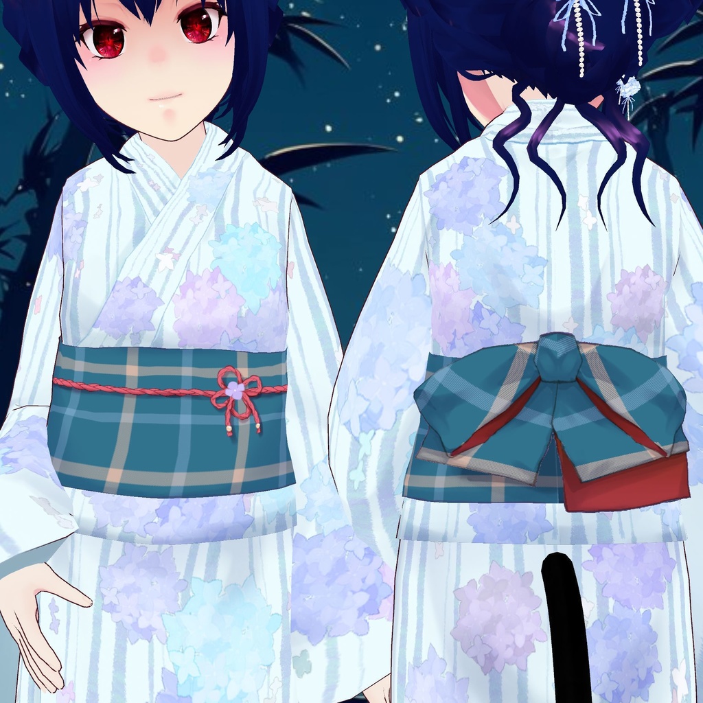 【無料版あり】繡球花雨浴衣 Hydrangeas and Rain Yukata【VRoid衣装】