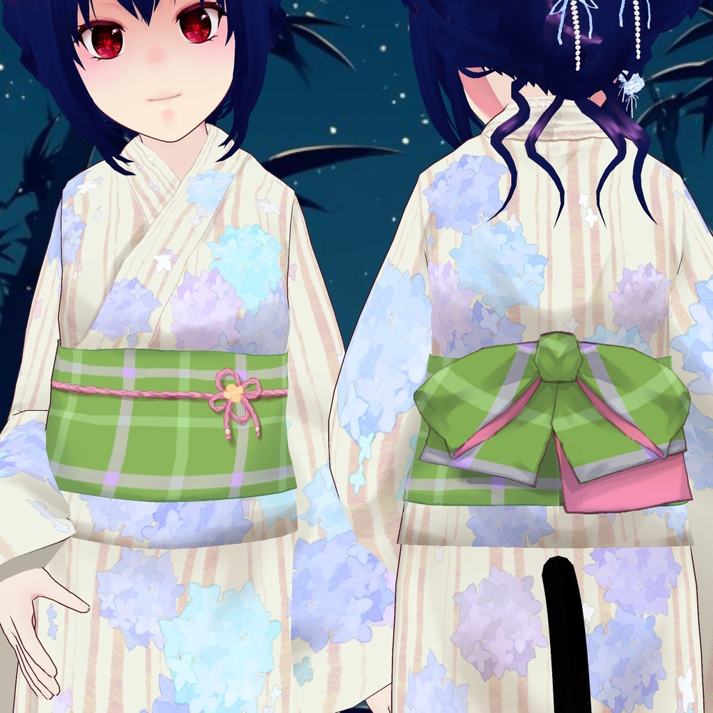 【無料版あり】繡球花雨浴衣 Hydrangeas and Rain Yukata【VRoid衣装】