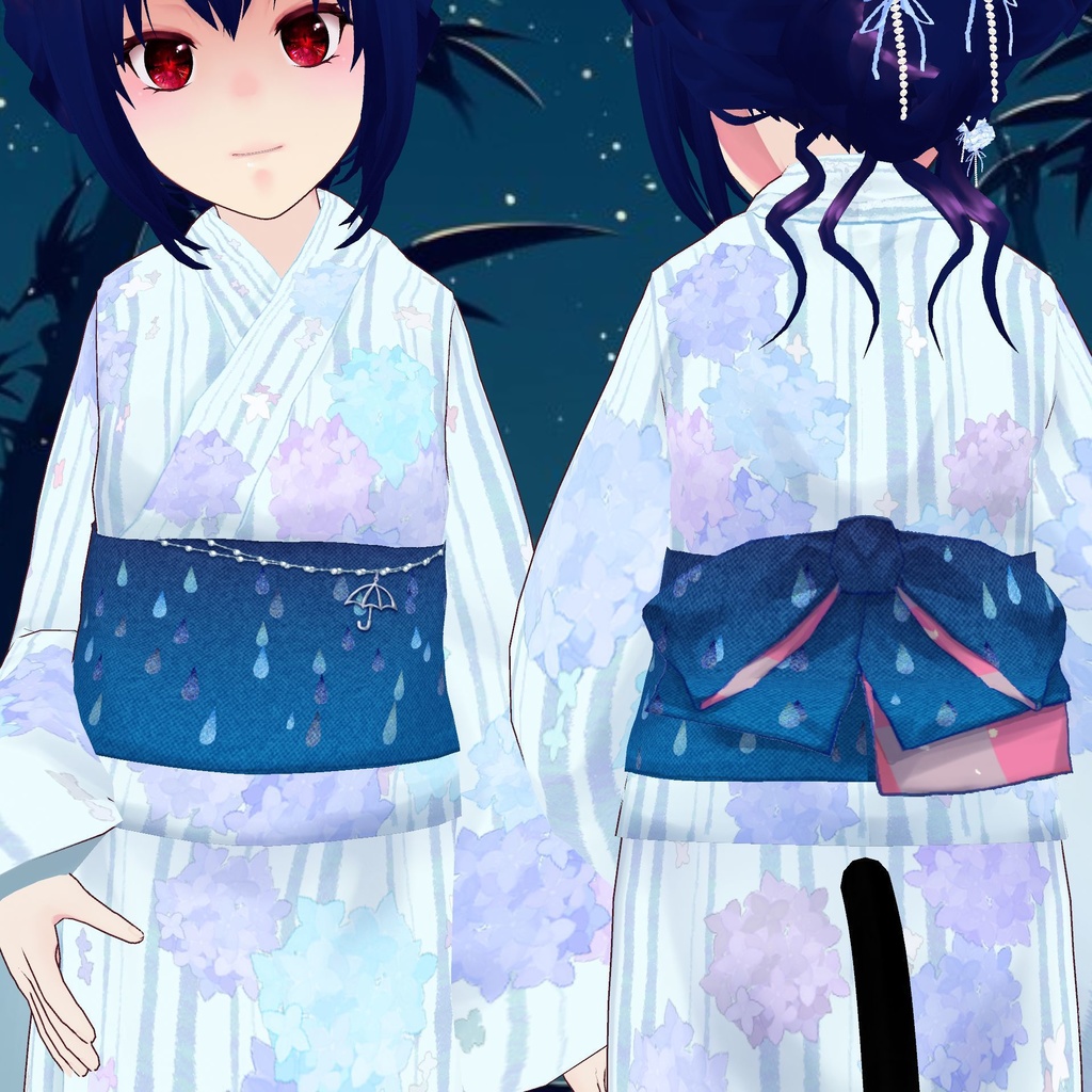 【無料版あり】繡球花雨浴衣 Hydrangeas and Rain Yukata【VRoid衣装】