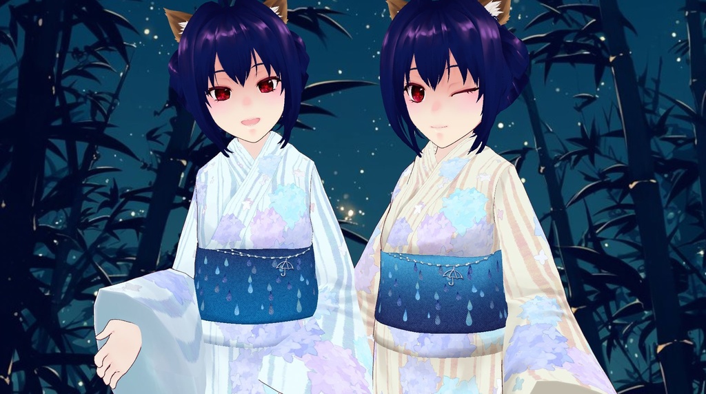 【無料版あり】繡球花雨浴衣 Hydrangeas and Rain Yukata【VRoid衣装】