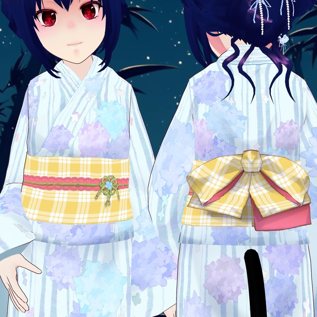 【無料版あり】繡球花雨浴衣 Hydrangeas and Rain Yukata【VRoid衣装】