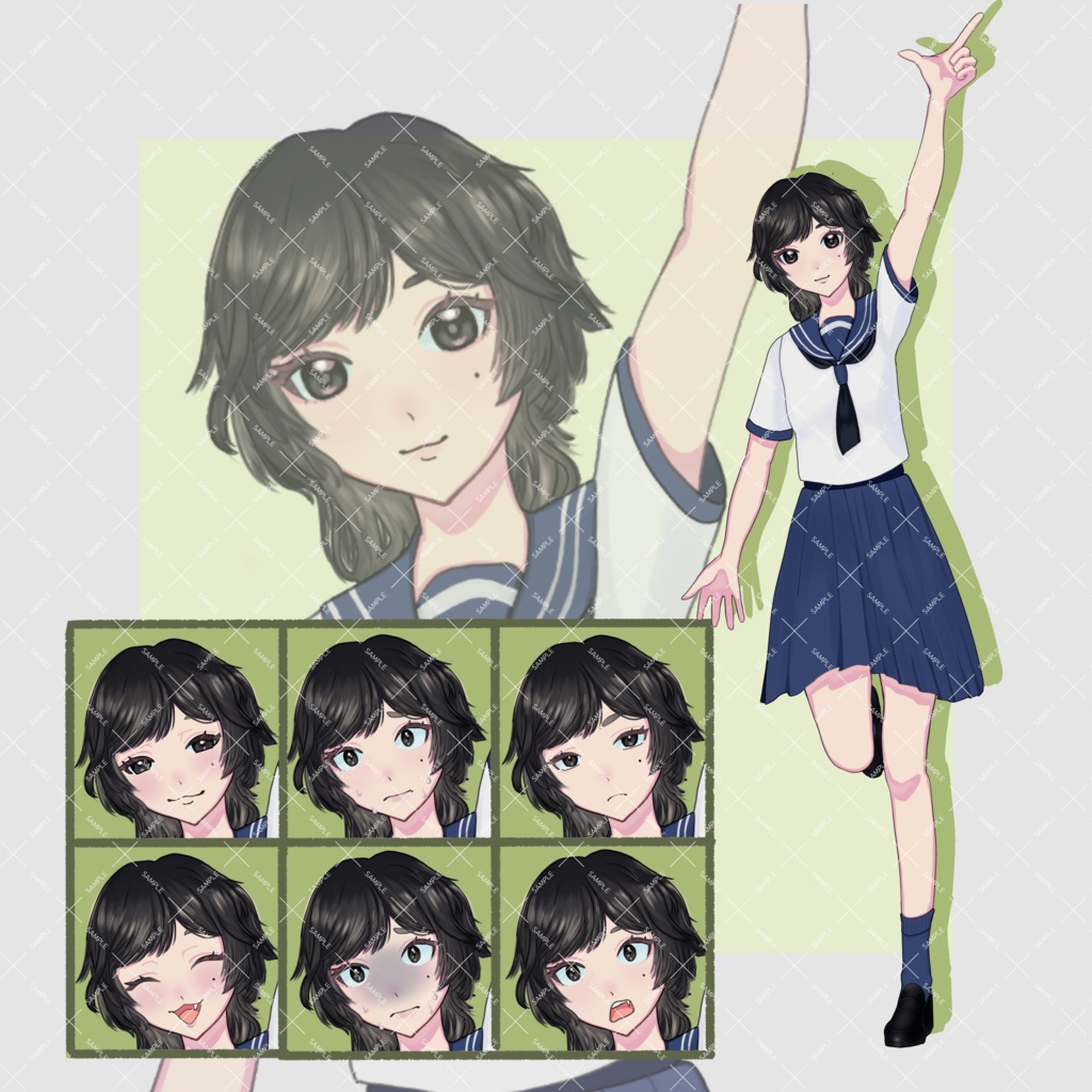 【TRPG】立ち絵素材 セーラー服の女子学生・表情差分あり