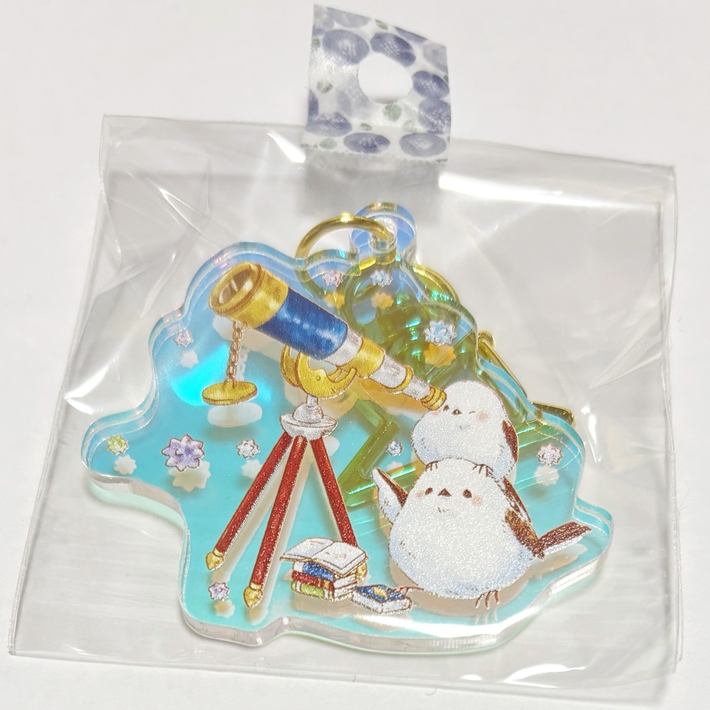 シマエナガと天体観測オーロラアクリルキーホルダー