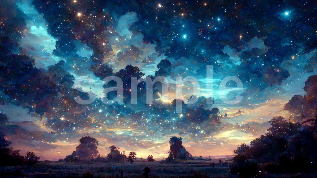 蒼い星空のイラスト背景素材 5枚セット