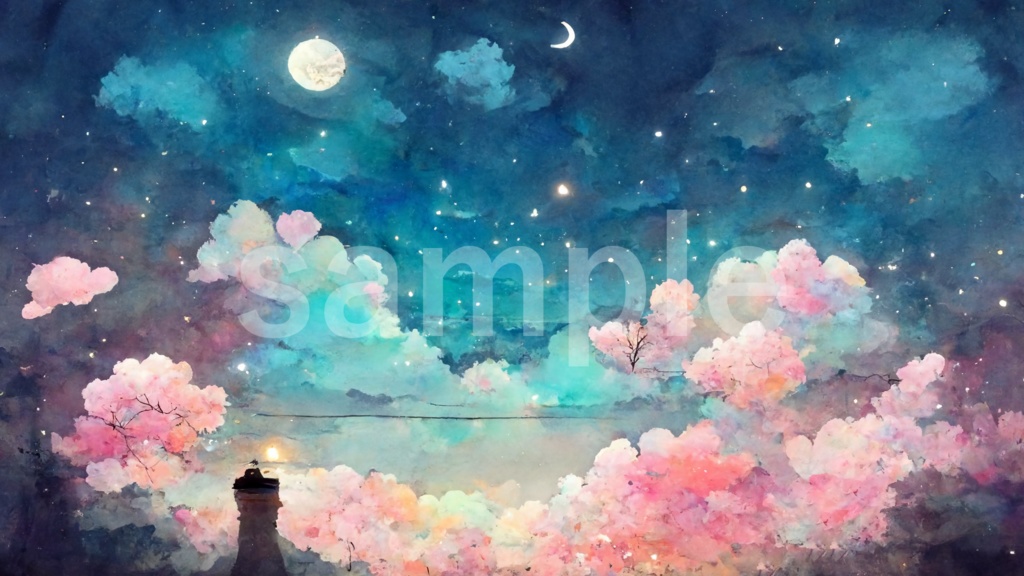 水彩風 かわいい空のイラスト背景素材 8枚セット