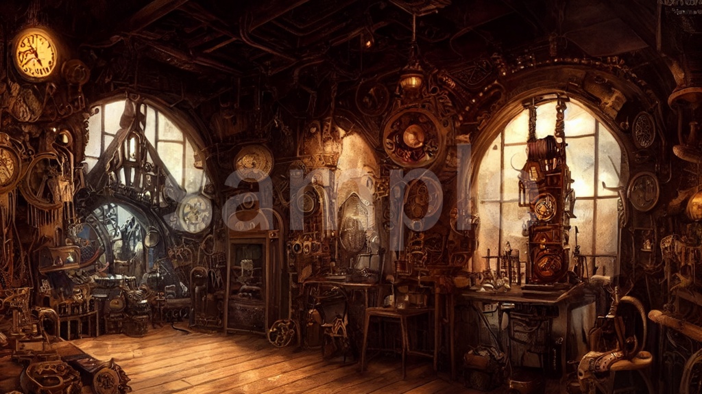 スチームパンクな部屋のイラスト背景素材 5枚セット