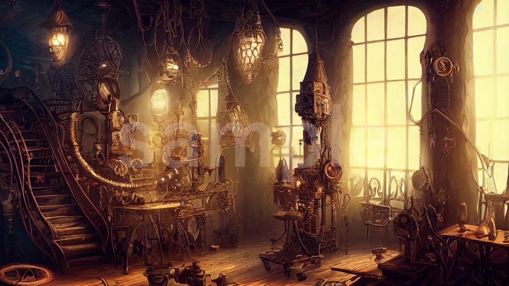 スチームパンクな部屋のイラスト背景素材 5枚セット