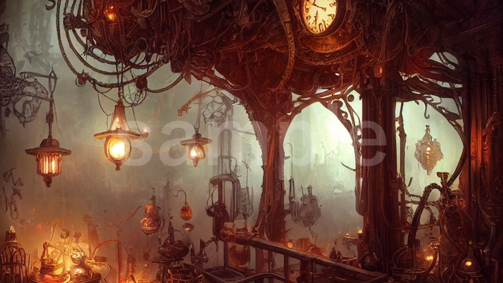 スチームパンクな部屋のイラスト背景素材 5枚セット