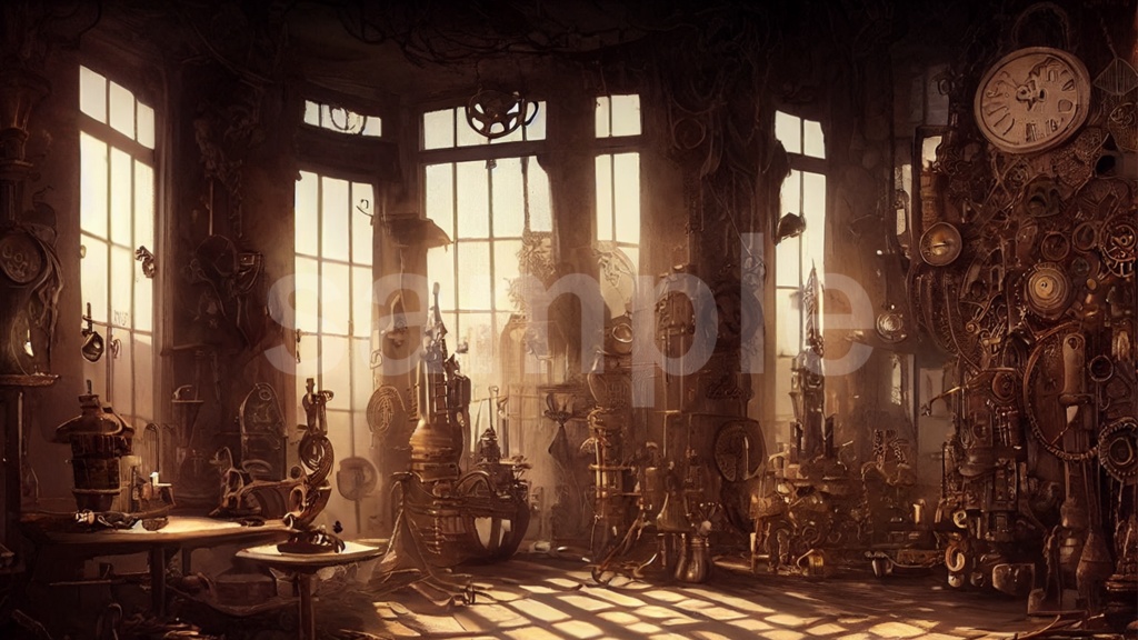 スチームパンクな部屋のイラスト背景素材 5枚セット