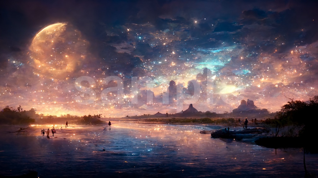 輝く夜空のイラスト背景素材 5枚セット