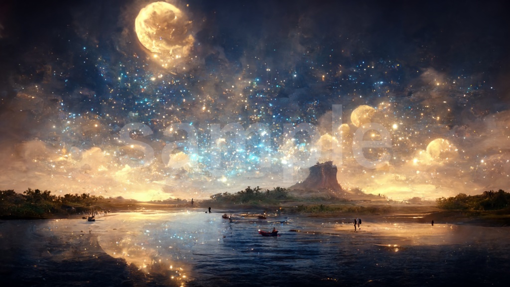 輝く夜空のイラスト背景素材 5枚セット