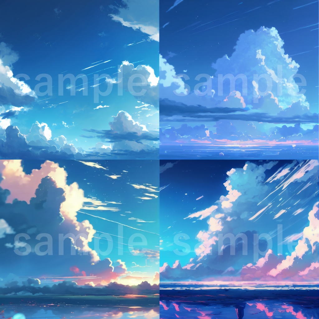 アニメ風な空のイラスト背景素材 8枚セット