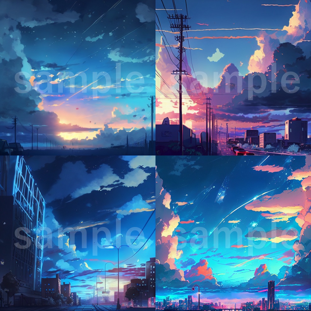 アニメ風ドラマチックな空のイラスト背景素材 8枚セット