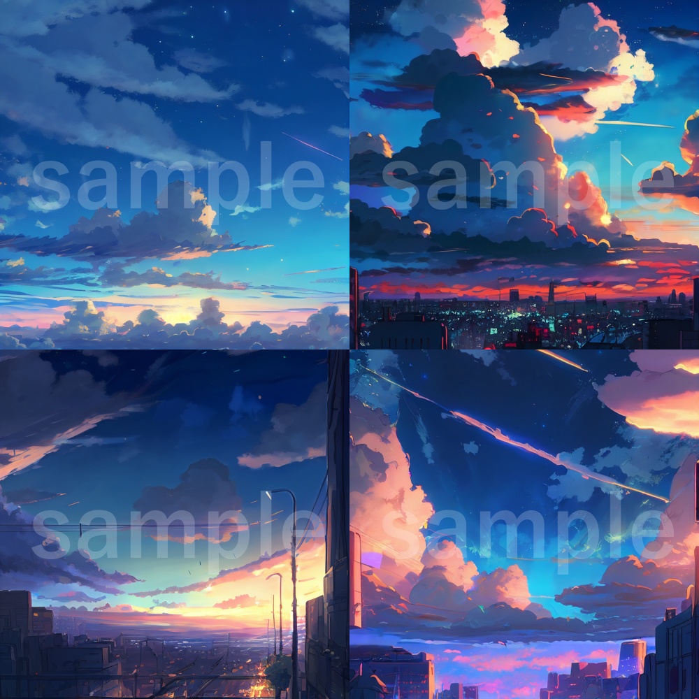 アニメ風ドラマチックな空のイラスト背景素材 8枚セット