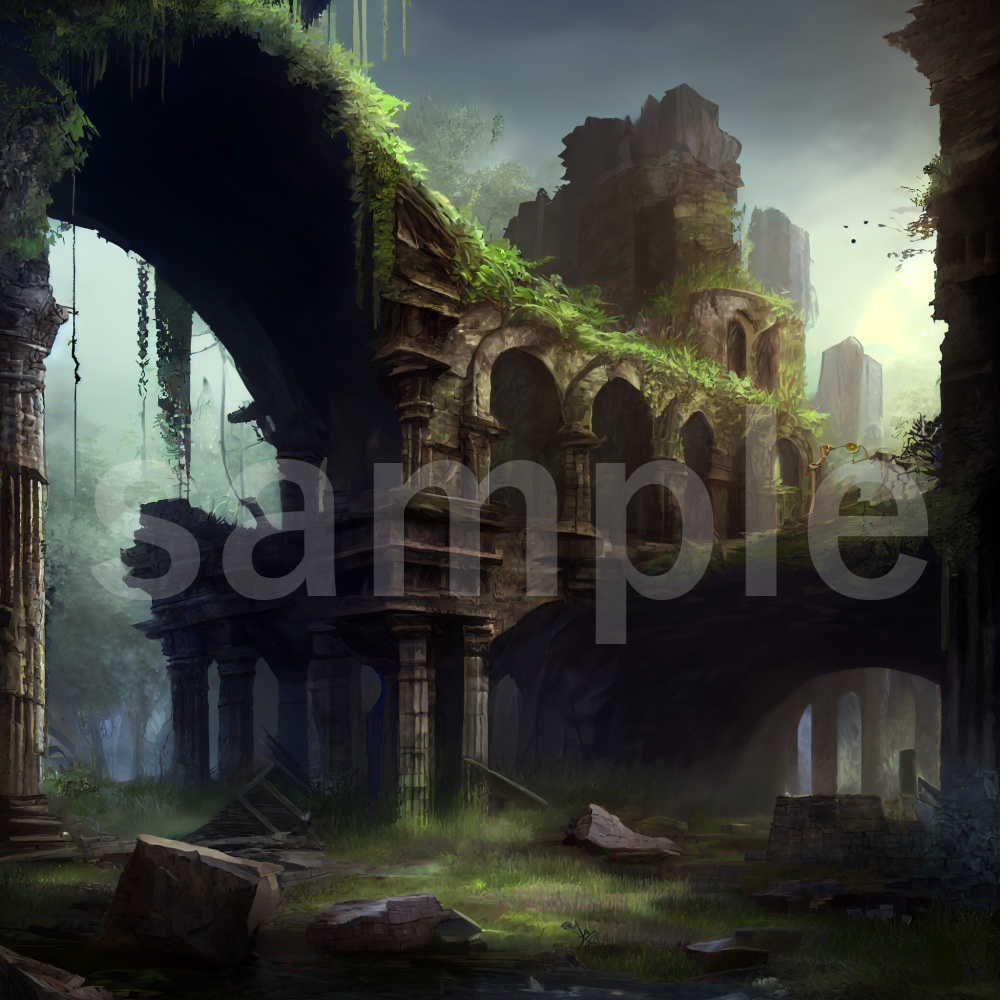 アニメ風な廃墟のイラスト背景素材 8枚セット