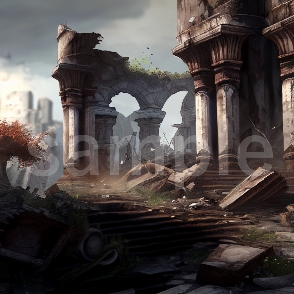 アニメ風な廃墟のイラスト背景素材 8枚セット