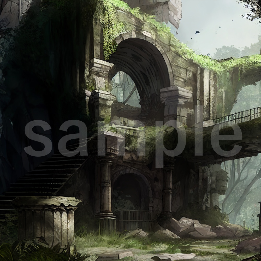 アニメ風な廃墟のイラスト背景素材 8枚セット