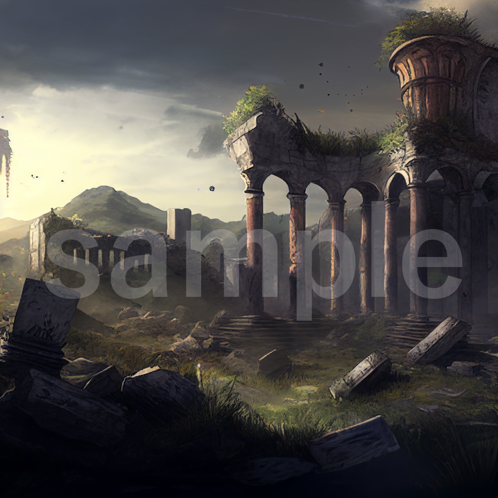 アニメ風な廃墟のイラスト背景素材 8枚セット