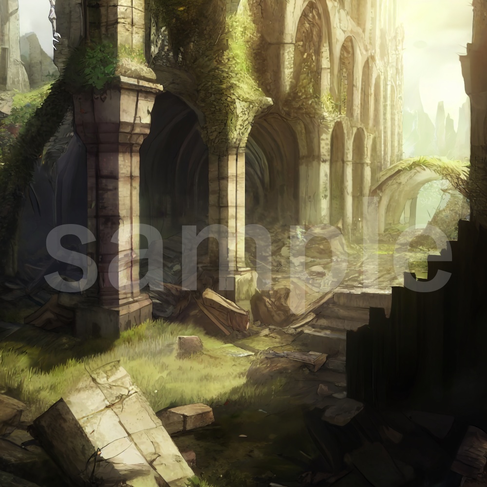 アニメ風な廃墟のイラスト背景素材 8枚セット