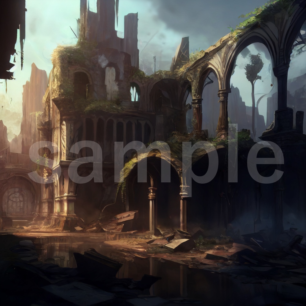 アニメ風な廃墟のイラスト背景素材 8枚セット