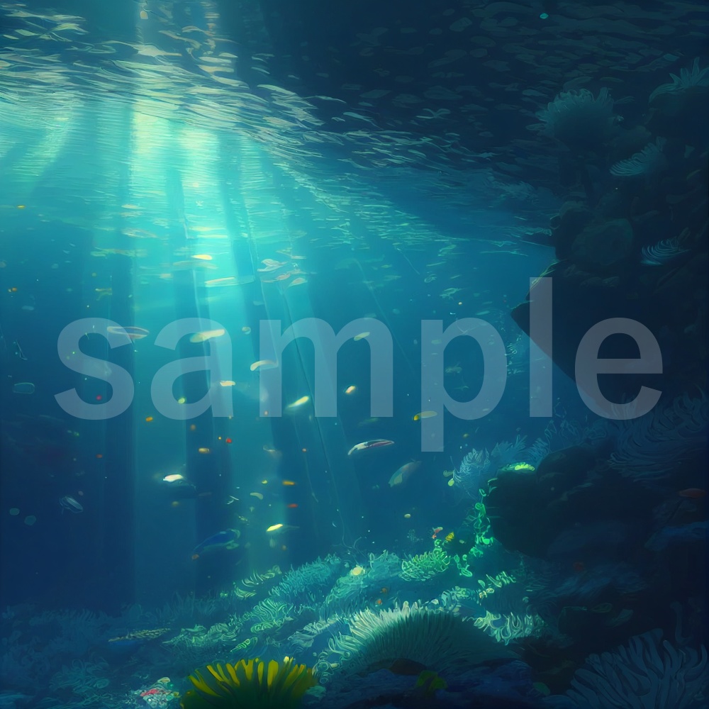 アニメ風な深海のイラスト背景素材 15枚セット