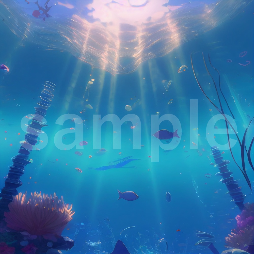 アニメ風な深海のイラスト背景素材 15枚セット