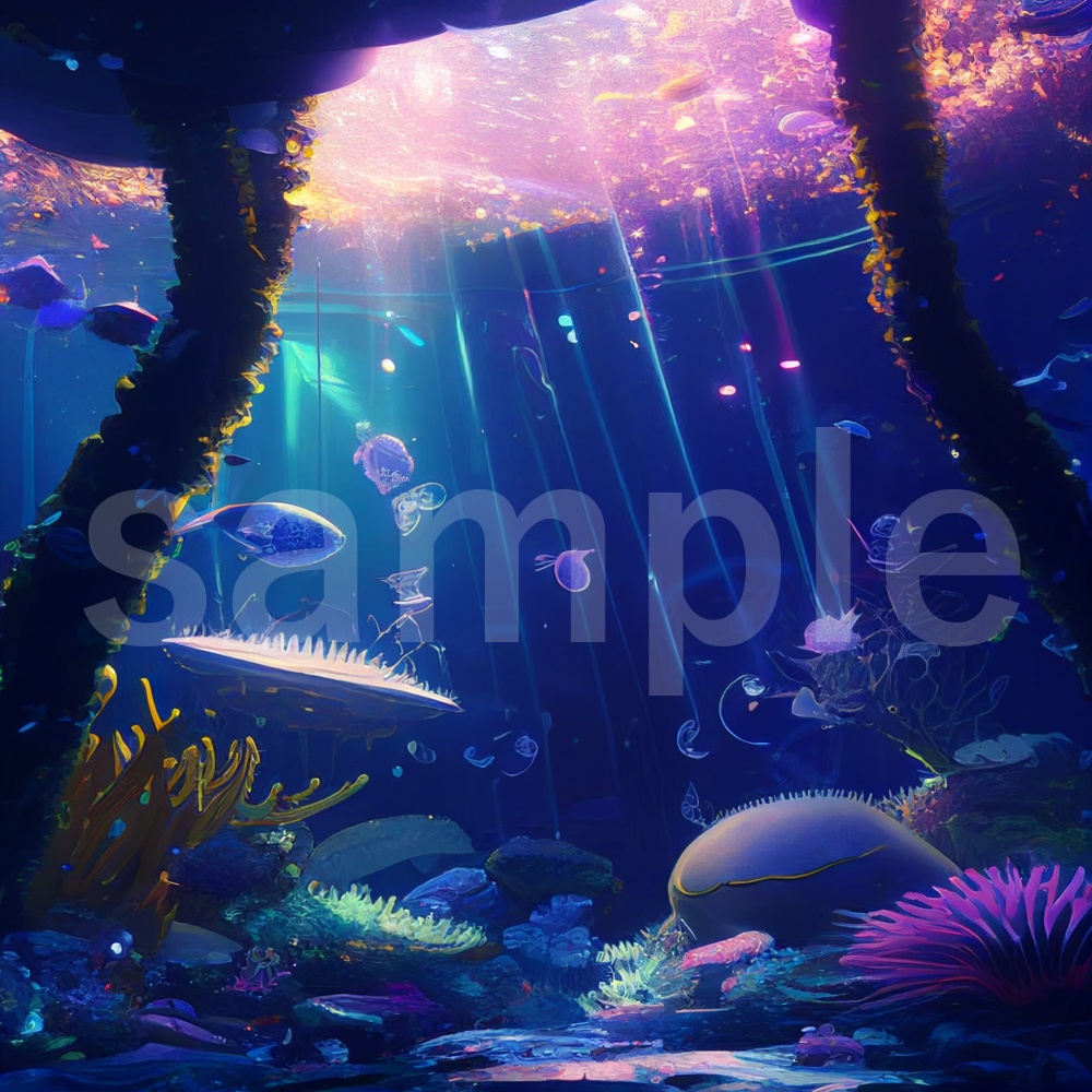 アニメ風な深海のイラスト背景素材 15枚セット