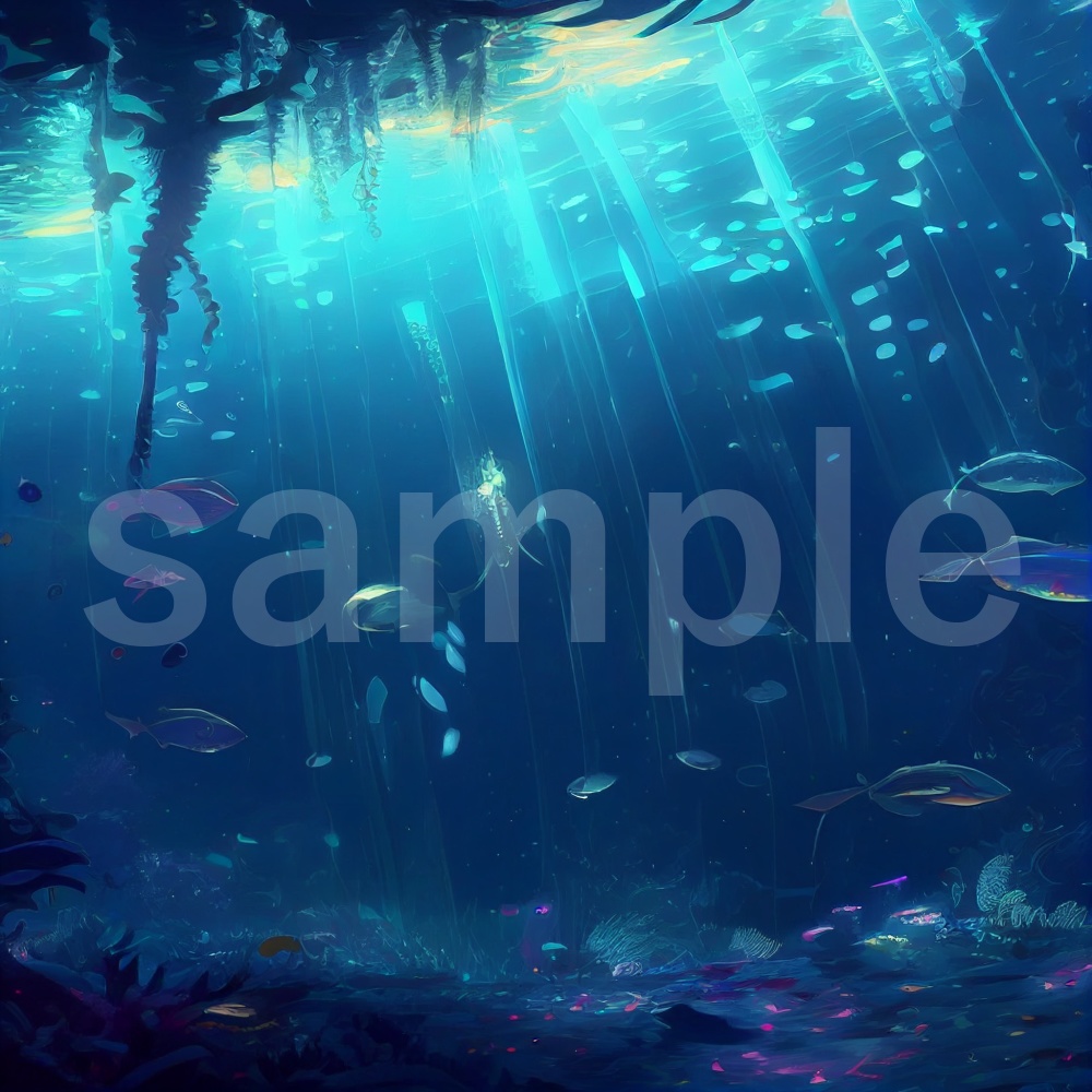 アニメ風な深海のイラスト背景素材 15枚セット