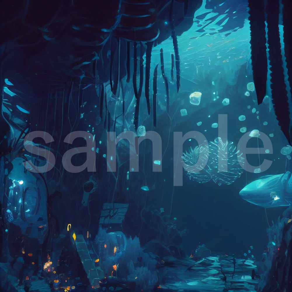 アニメ風な深海のイラスト背景素材 15枚セット